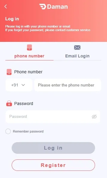 Login Into the Daman Game APK